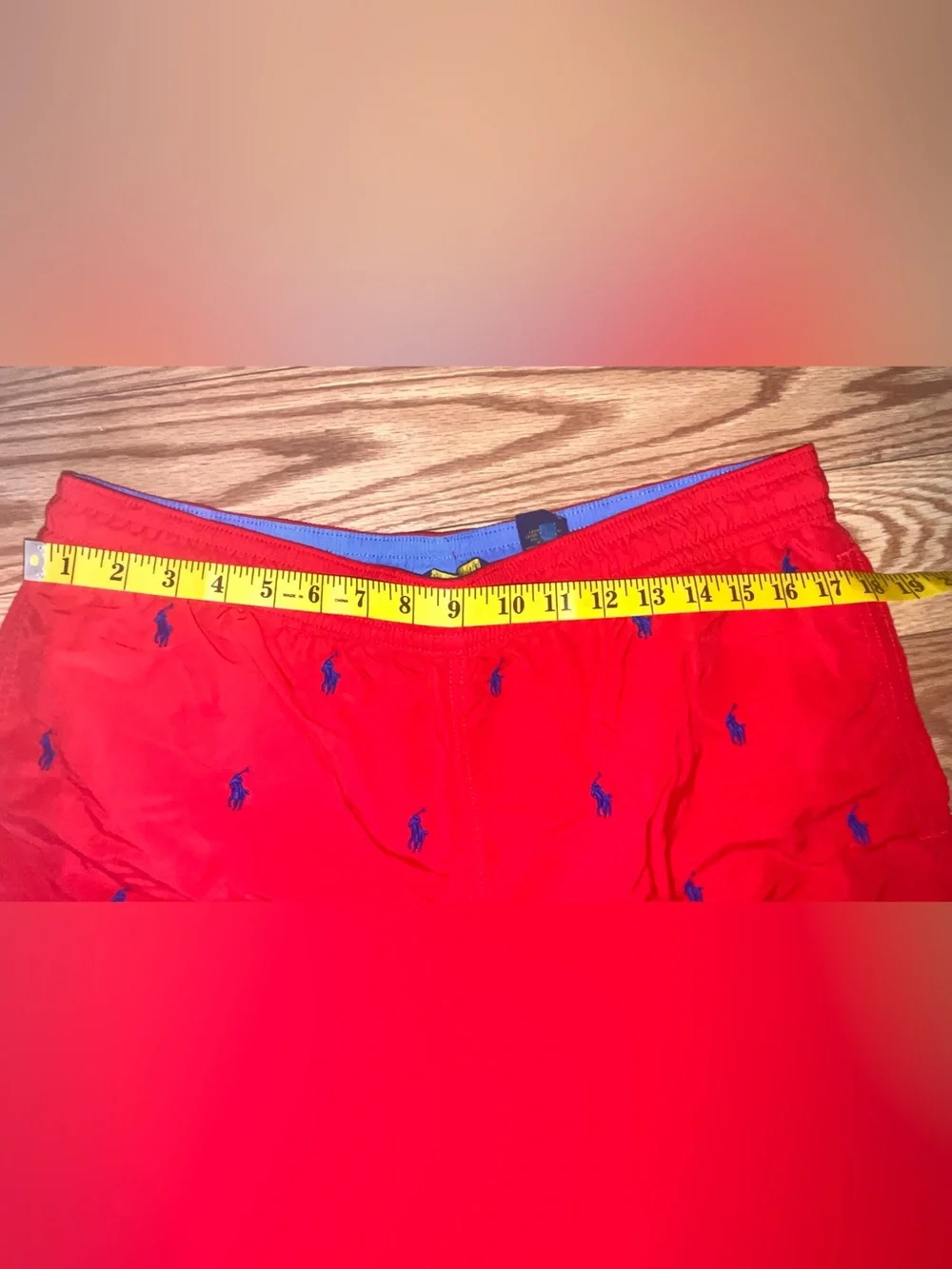 Polo Ralph Lauren Men's red All Over Pony Logo Swim Trunks Size L Drawstring